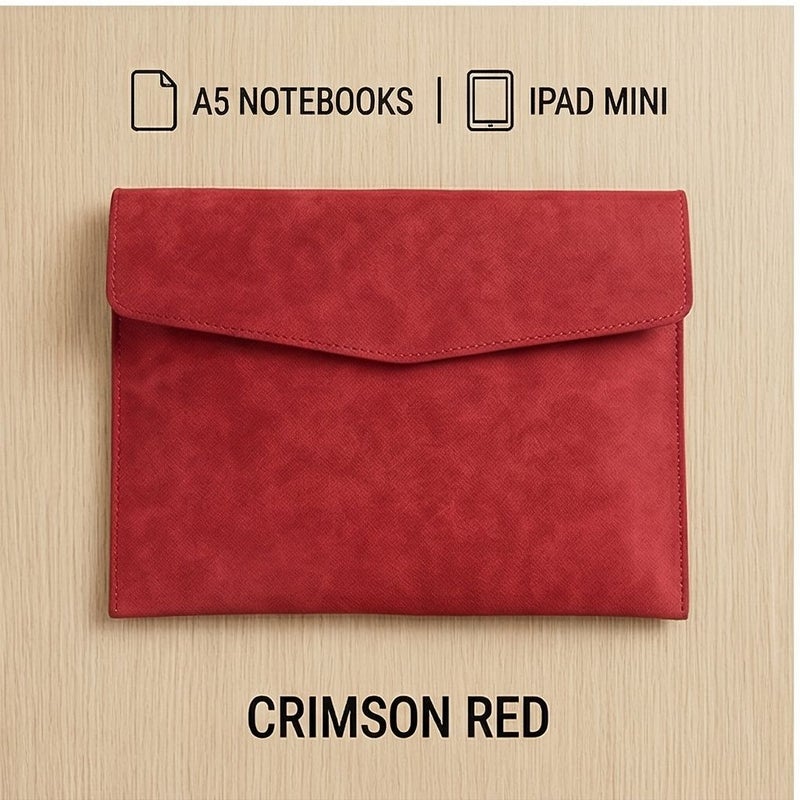 حقيبة مستندات من الجلد الصناعي الأحمر بلون سويدي مقاس A5، حقيبة منظمة، مغلف pouch مناسب لـ iPad Mini ودفتر الملاحظات والقرطاسية، للسفر والعمل، غلاف نحيف للاستخدام في المكتب والمدرسة - Image 3