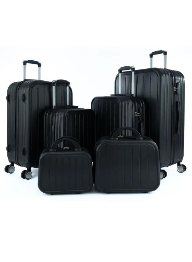ليمرا طقم شنط سفر مكون من 6 حقائب أمتعة بـ 4 عجلات بتصميم حديث أسود