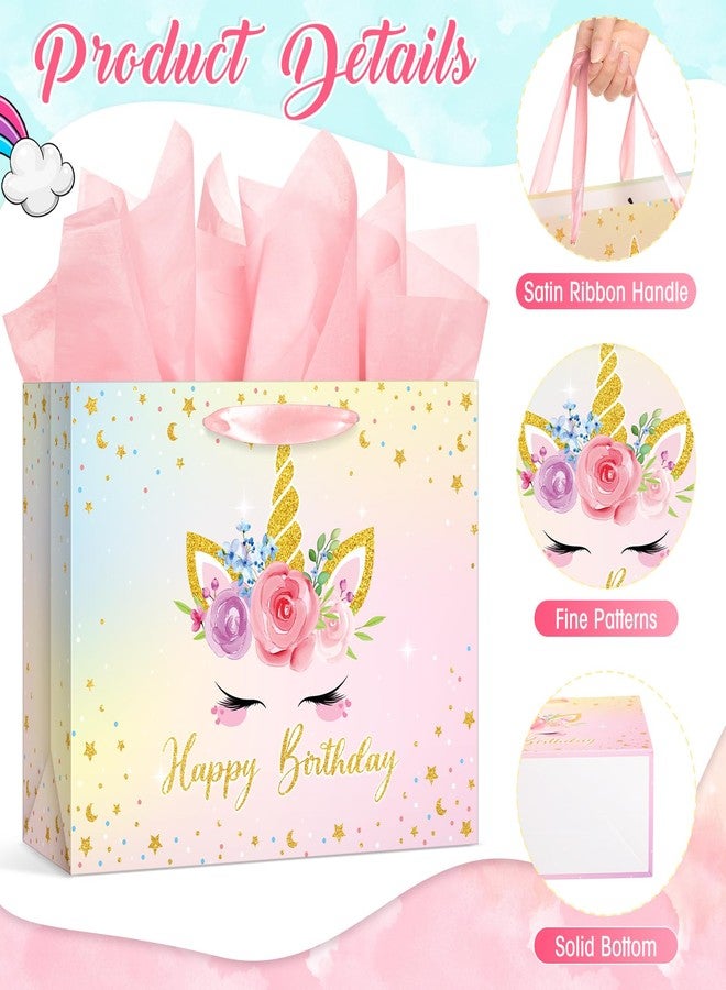Kolldenn 13 Large Happy Birthday Gift Bag with Handles, Card and Tissue Papers for Girls Kids Women Birthdays Baby Shower Wedding Party Favors (Unicorn) - Image 5