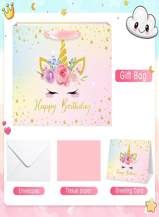 Kolldenn 13 Large Happy Birthday Gift Bag with Handles, Card and Tissue Papers for Girls Kids Women Birthdays Baby Shower Wedding Party Favors (Unicorn) - Image 3