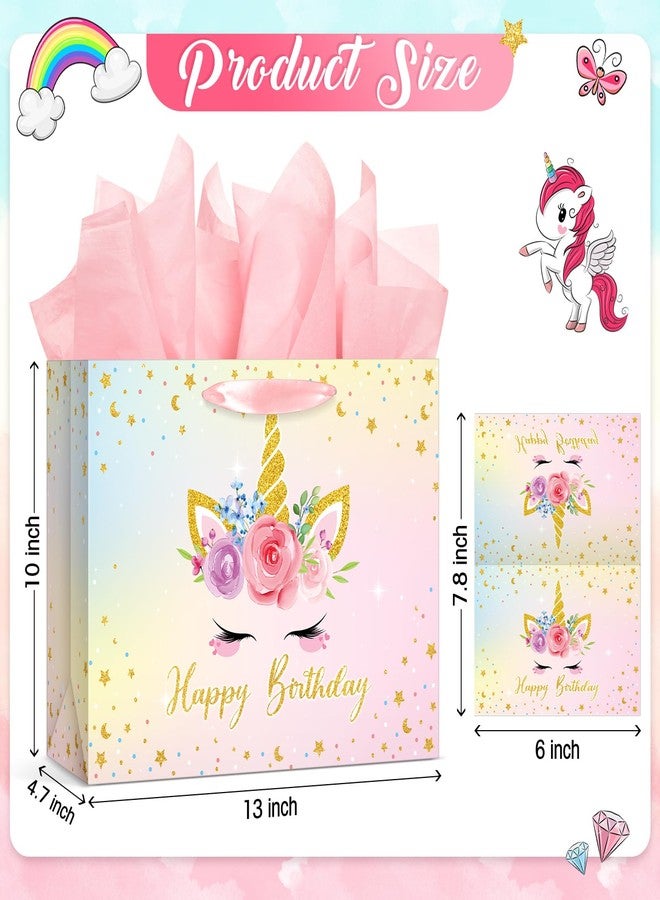 Kolldenn 13 Large Happy Birthday Gift Bag with Handles, Card and Tissue Papers for Girls Kids Women Birthdays Baby Shower Wedding Party Favors (Unicorn) - Image 2