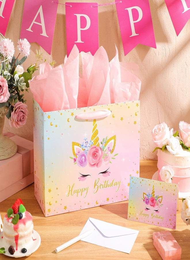 Kolldenn 13 Large Happy Birthday Gift Bag with Handles, Card and Tissue Papers for Girls Kids Women Birthdays Baby Shower Wedding Party Favors (Unicorn) - Image 4