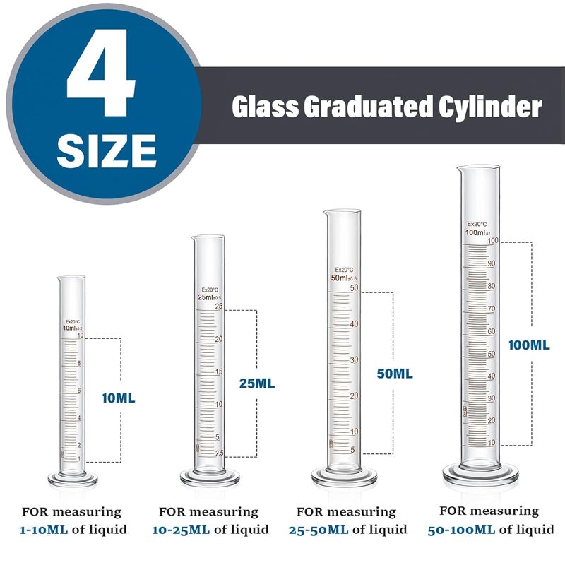 Frienda 50/100/250/500/1000ml Lab Glassware Include Graduated Cylinder, Glass Beaker Set, Glass Dropper, Stirring Rod, Measuring Cups for Laboratory Science Chemistry Supplies (20 Pcs) - Image 4