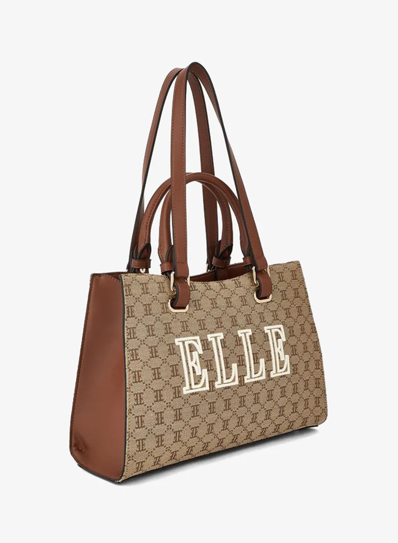 ايل Monogram Textured Tote Bag With Double Handle