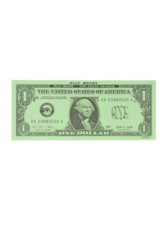 LEARNING ADVANTAGE One Dollar Play Bills - 100 $1 Paper Bills - Realistic Dollar Design and Size - Teach Currency, Counting and Math with Fake Cash