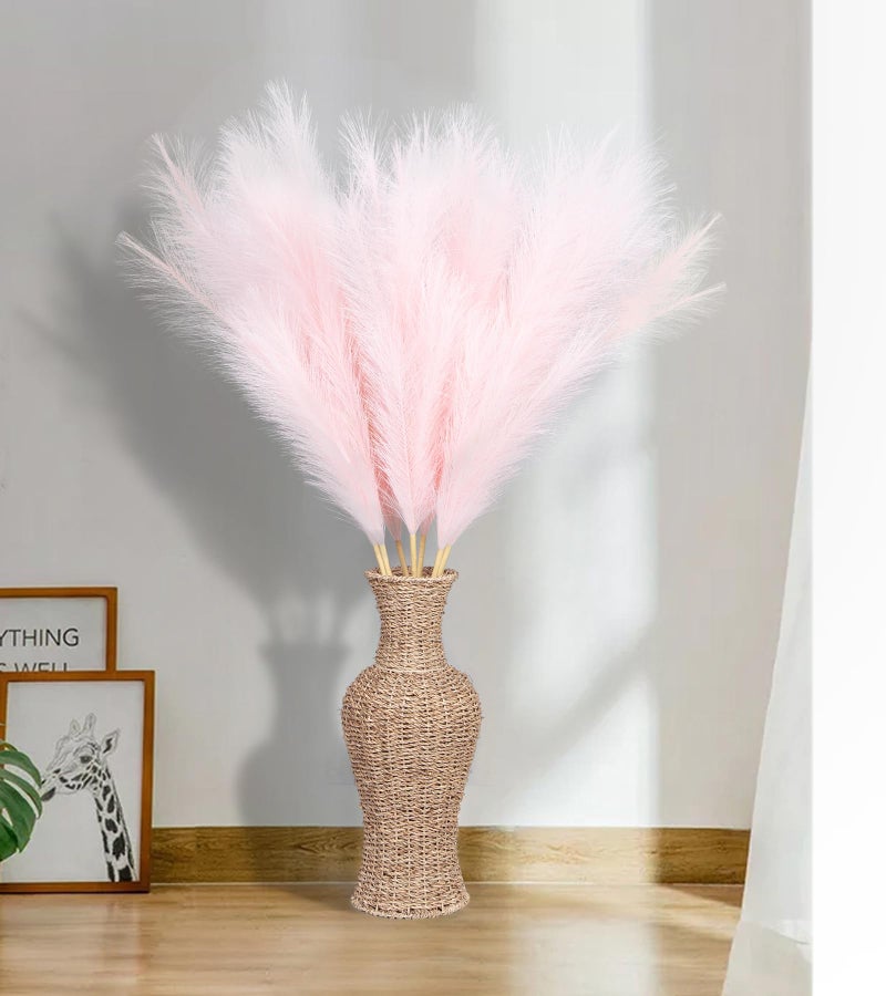 MUUNC 9 Pcs 45" Tall Pampas Grass Pink Decor, Long Stem Artificial Flower Floor Vase Large Faux Floral Pompas Fake Plants Dried Bouquet Arrangement Vase Filler for Boho Home Wedding Decoration - Image 2