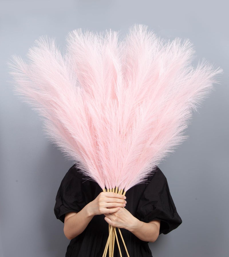 MUUNC 9 Pcs 45" Tall Pampas Grass Pink Decor, Long Stem Artificial Flower Floor Vase Large Faux Floral Pompas Fake Plants Dried Bouquet Arrangement Vase Filler for Boho Home Wedding Decoration - Image 1