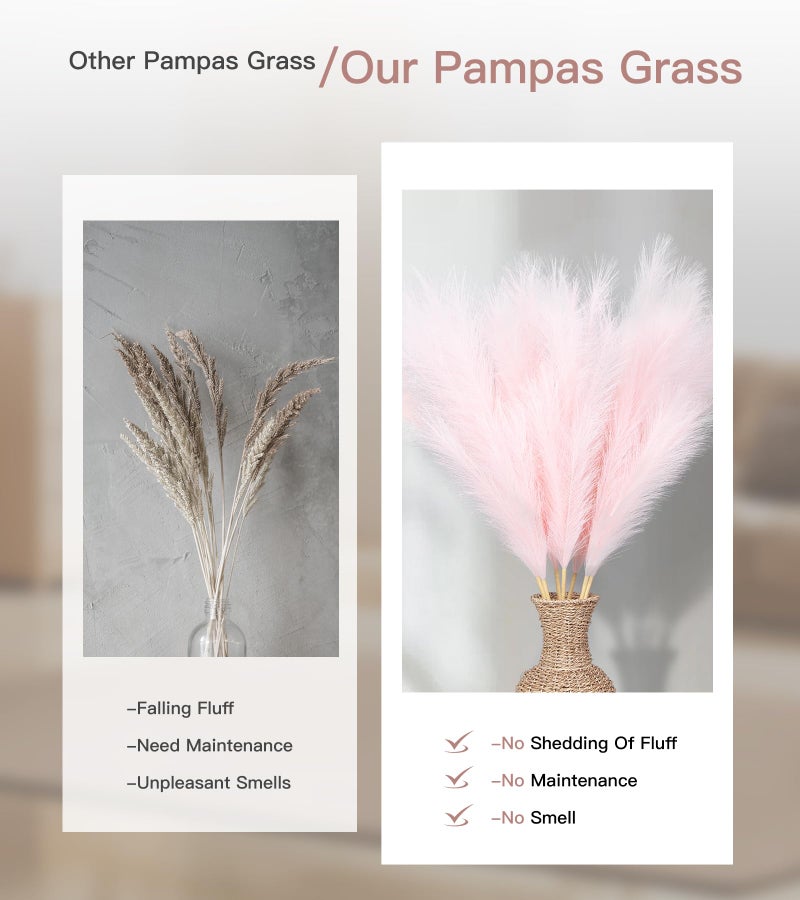 MUUNC 9 Pcs 45" Tall Pampas Grass Pink Decor, Long Stem Artificial Flower Floor Vase Large Faux Floral Pompas Fake Plants Dried Bouquet Arrangement Vase Filler for Boho Home Wedding Decoration - Image 5