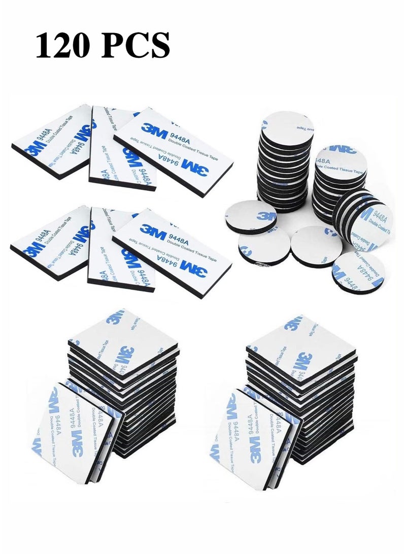 3M 120 Pcs Double Sided Foam Tape Strong Pad Mounting,Black Self-Adhesive Tape Include Square Round and Rectangular, Black - Image 1