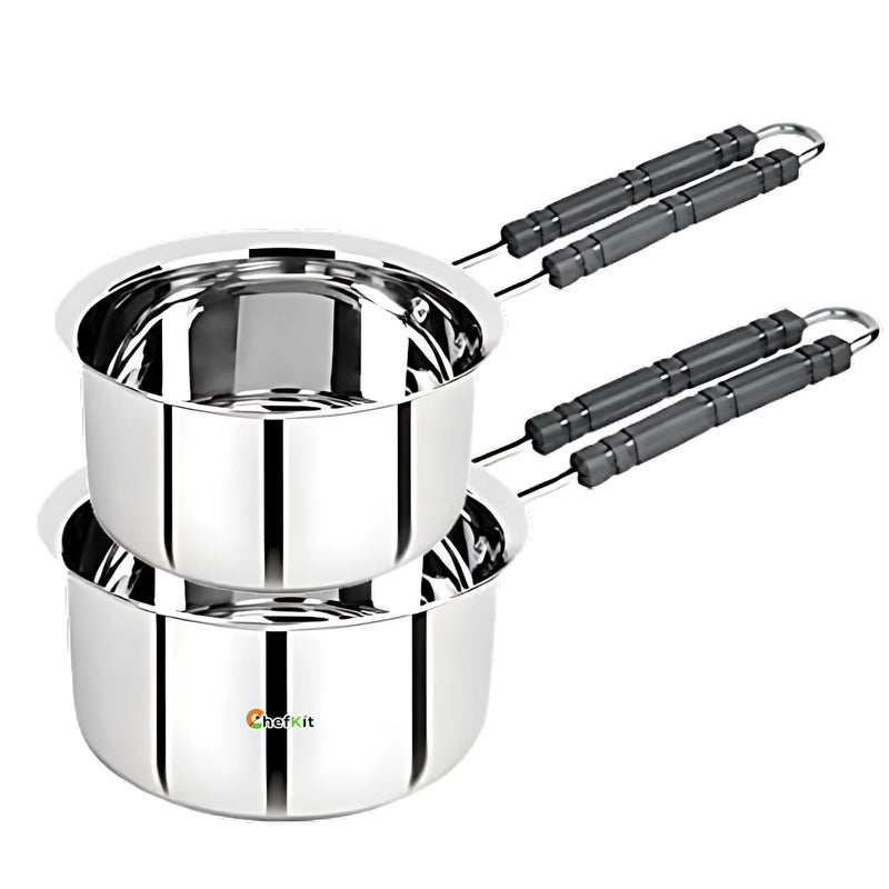 Stainless Steel Saucepan 1L & 1.5L with Induction Bottom | Flat Base Sauce Pan | Tea Pan | Milk Pan | Tapeli Patila