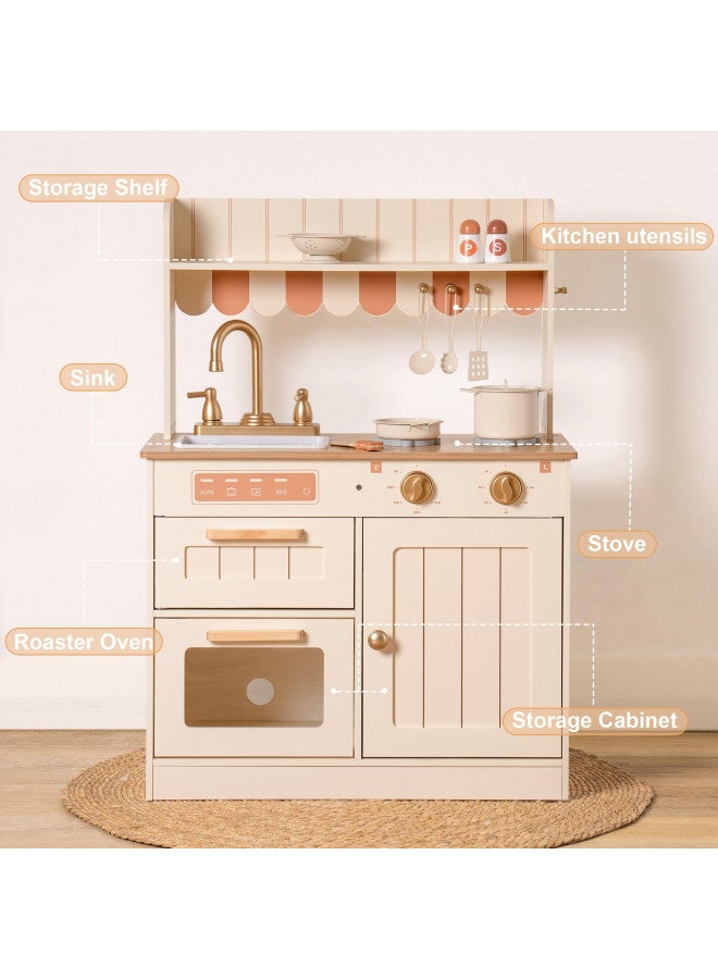ROBOTIME Play Kitchen for Kids Toddlers, Wooden Pretend Play Kitchen Set Toy with Cutting Food Set, Toys Kitchen Gift for 3+ Year Old Kids, Girls & Boys - Image 4