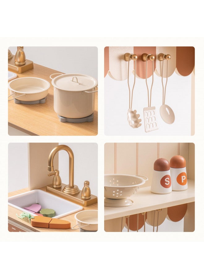 ROBOTIME Play Kitchen for Kids Toddlers, Wooden Pretend Play Kitchen Set Toy with Cutting Food Set, Toys Kitchen Gift for 3+ Year Old Kids, Girls & Boys - Image 2