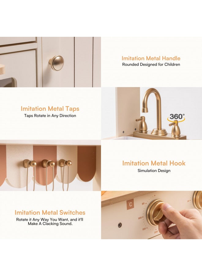 ROBOTIME Play Kitchen for Kids Toddlers, Wooden Pretend Play Kitchen Set Toy with Cutting Food Set, Toys Kitchen Gift for 3+ Year Old Kids, Girls & Boys - Image 3