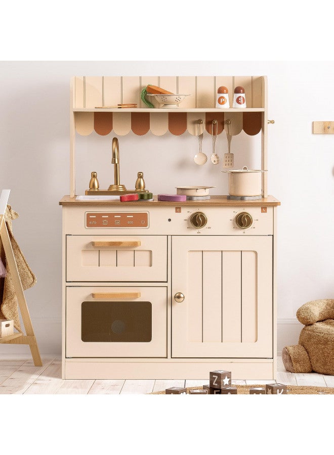 ROBOTIME Play Kitchen for Kids Toddlers, Wooden Pretend Play Kitchen Set Toy with Cutting Food Set, Toys Kitchen Gift for 3+ Year Old Kids, Girls & Boys - Image 1