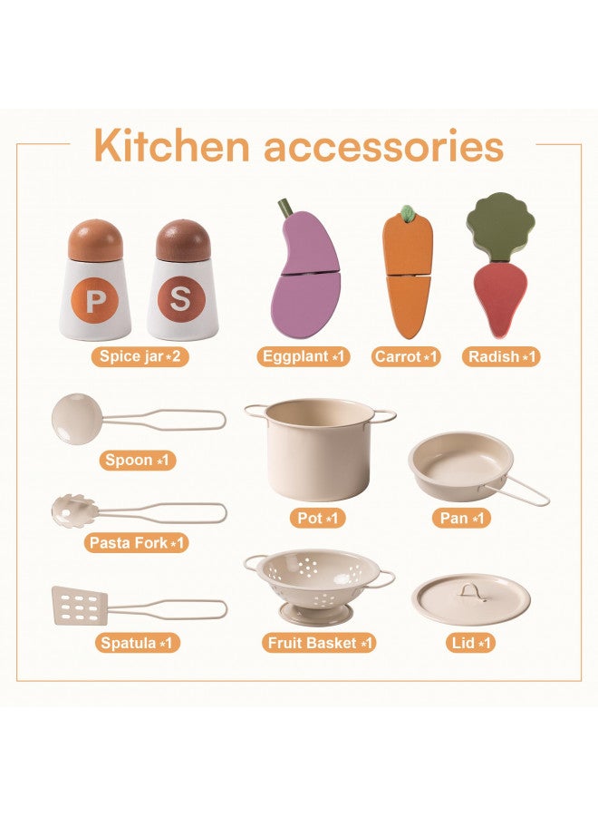 ROBOTIME Play Kitchen for Kids Toddlers, Wooden Pretend Play Kitchen Set Toy with Cutting Food Set, Toys Kitchen Gift for 3+ Year Old Kids, Girls & Boys - Image 5