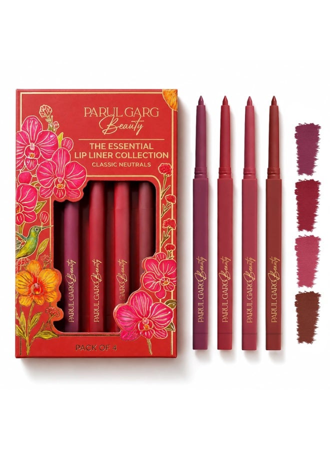 Parul Garg Beauty Classic Neutrals Lip Liner - Pack of 4 | Soft Matte, Highly Pigmented, Long Lasting, Smooth Glide Lip Pencil for Indian Skin Tones - Image 1