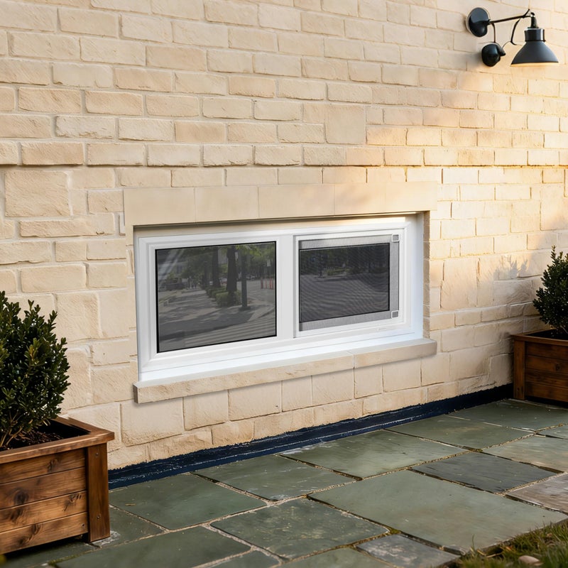 NOTASA Vinyl Basement Window, 32" x 18" Bathroom Sliding Window with Double Pane Insulated Tempered Glass and Fiberglass Screen for Basement, Bathroom, Shed (White) - Image 2