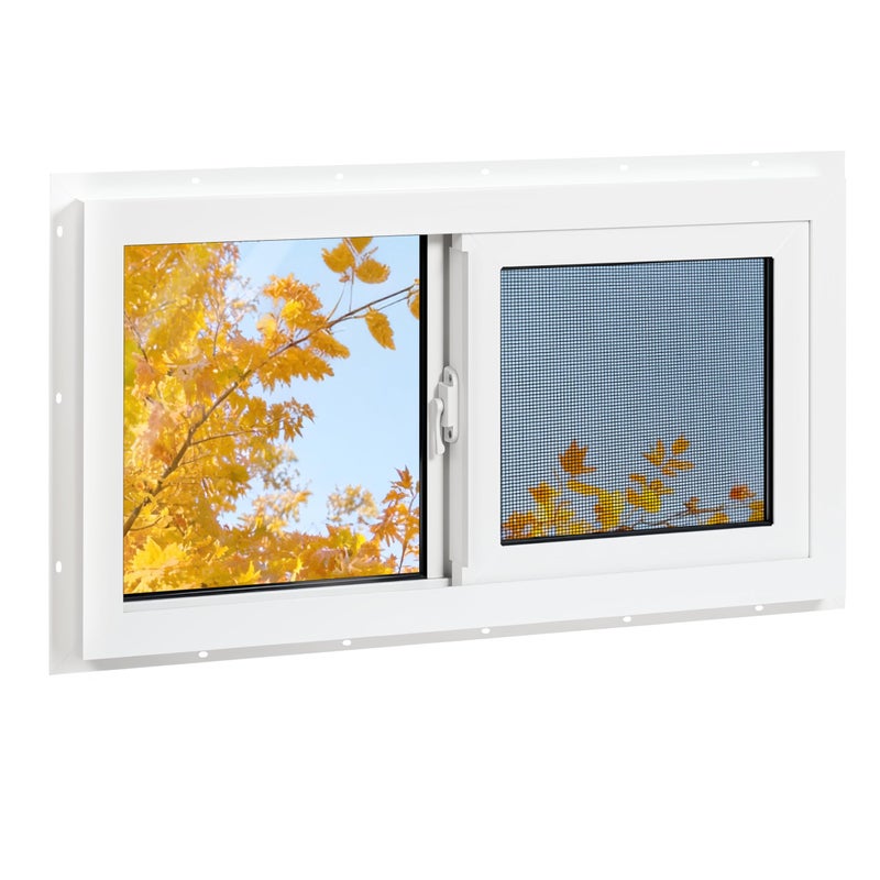 NOTASA Vinyl Basement Window, 32" x 18" Bathroom Sliding Window with Double Pane Insulated Tempered Glass and Fiberglass Screen for Basement, Bathroom, Shed (White) - Image 1
