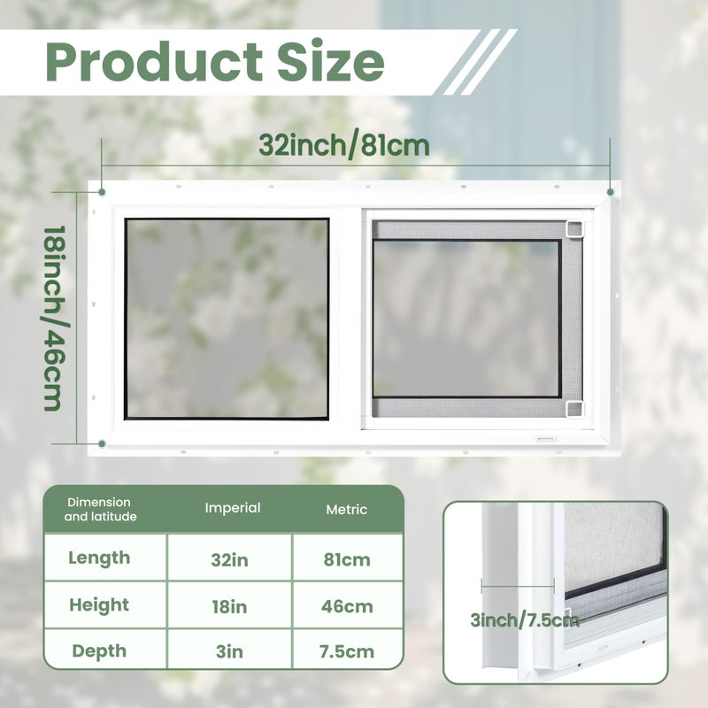 NOTASA Vinyl Basement Window, 32" x 18" Bathroom Sliding Window with Double Pane Insulated Tempered Glass and Fiberglass Screen for Basement, Bathroom, Shed (White) - Image 3