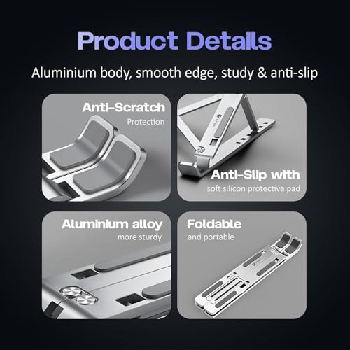 JK Vision 6 Angles Adjustable Aluminum Ergonomic Foldable Portable Tabletop Laptop/Desktop Riser Stand Holder Compatible for MacBook, HP, Dell, Lenovo & All Other Notebook (Grey) - Image 2
