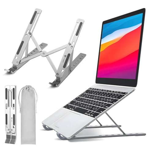 JK Vision 6 Angles Adjustable Aluminum Ergonomic Foldable Portable Tabletop Laptop/Desktop Riser Stand Holder Compatible for MacBook, HP, Dell, Lenovo & All Other Notebook (Grey) - Image 1