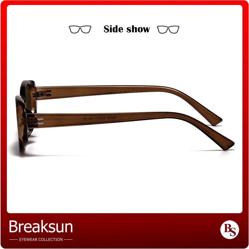 Breaksun نظارات شمسية بيكسون ريترو بيضاوية للنساء والرجال، نظارات بيضاوية صغيرة موضة، نظارات عتيقة من التسعينات (بني داكن/بني) - Image 4