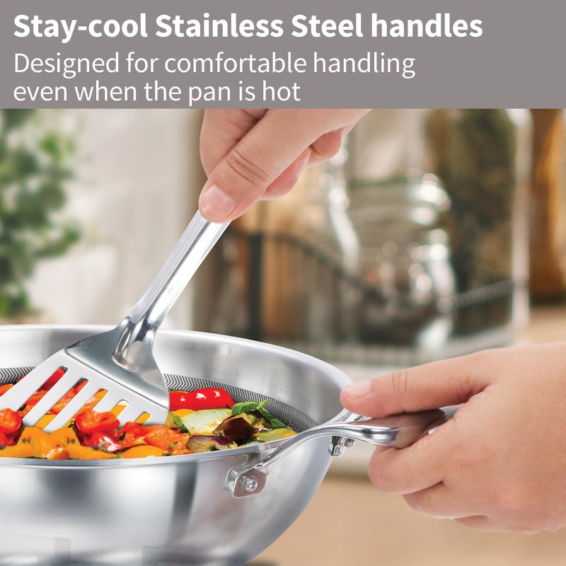 Hawkins Pro 3.5 Litre Shielded Nonstick Triply Deep-Fry Pan, Kadhai with Stainless Steel Handles and Glass Lid, Silver (PSNK35G) - Image 4