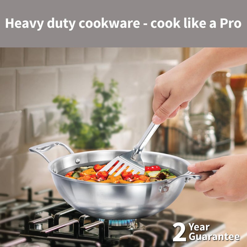 Hawkins Pro 3.5 Litre Shielded Nonstick Triply Deep-Fry Pan, Kadhai with Stainless Steel Handles and Glass Lid, Silver (PSNK35G) - Image 2