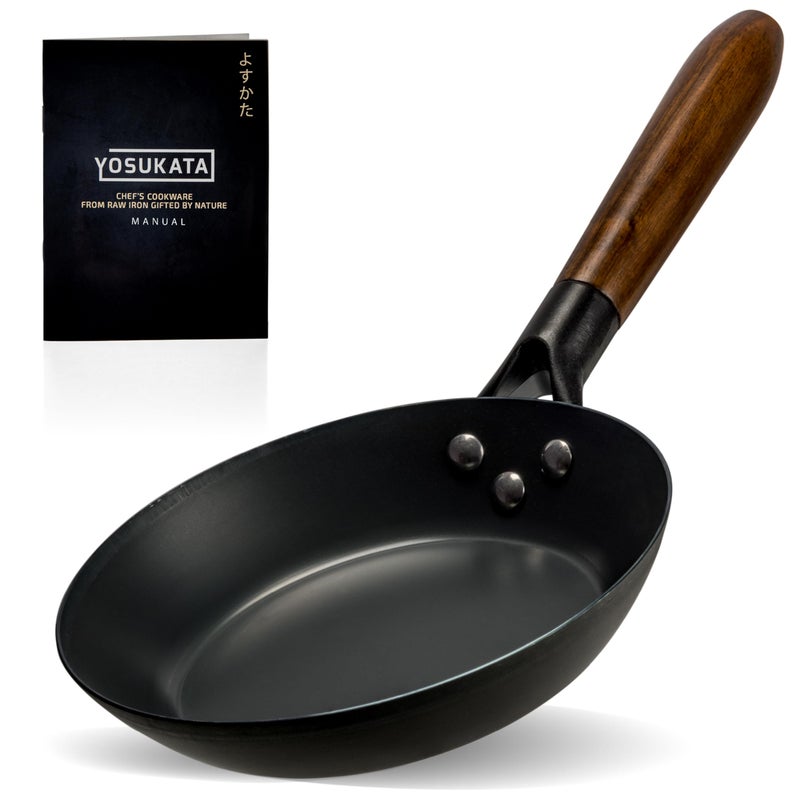 YOSUKATA CoatingFree Carbon Steel Pan  Durable 79 Inch Frying Pan for Cooking Healthy and Delicious Meals with Removable HeatResistant Wooden Handle  Easy to Clean Fry Skillet