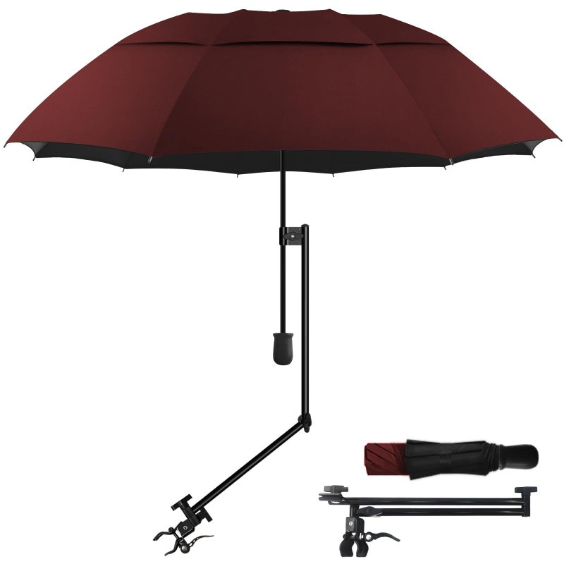 DUOUPA Patio Umbrellas Beach umbrella with Clamp,outdoor umbrella,Portable Umbrellas for Rain,Chair,Golf Cart,Stroller Manual Open & Close (Wine 43â€³/Type A) - Image 1