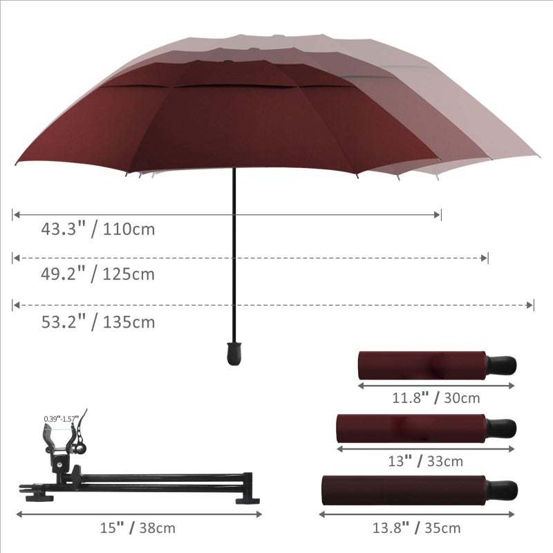 DUOUPA Patio Umbrellas Beach umbrella with Clamp,outdoor umbrella,Portable Umbrellas for Rain,Chair,Golf Cart,Stroller Manual Open & Close (Wine 43â€³/Type A) - Image 3