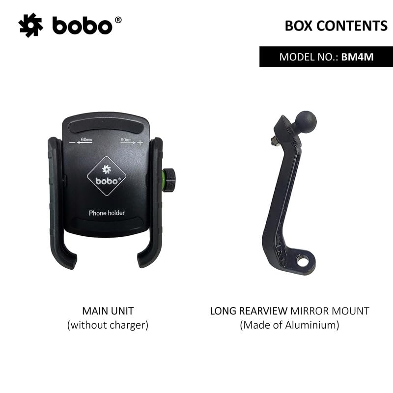 Bobo BM4M Jaw-Grip Mirror Mount Waterproof Bike/Motorcycle/Scooter Mobile Phone Holder Mount, Ideal for Maps and GPS Navigation (Black) - Image 3