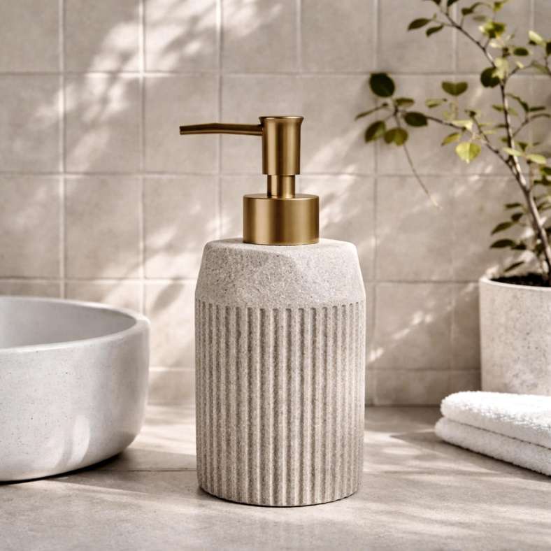 Pan Home Verona Polyresin Soap Dispenser 7.5x7.5x17.5cm - Beige - 211HEL9900812 - Image 1