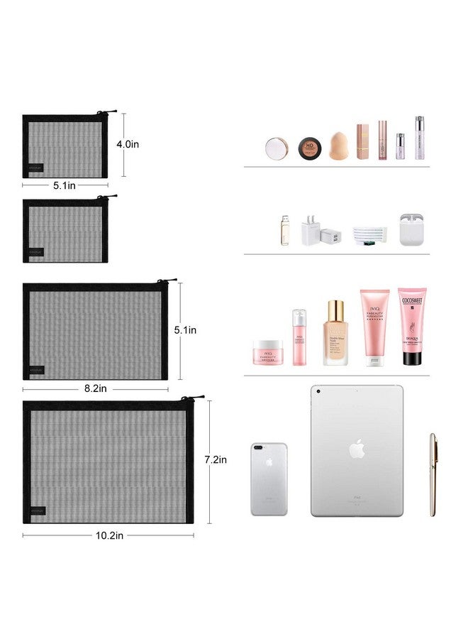 EASYFUN Mesh Pouch, Make up Bag with Zipper Cosmetic Organizer Pouch for Daily or Travel to Keep Small Items, 4 PCS Black - Image 2