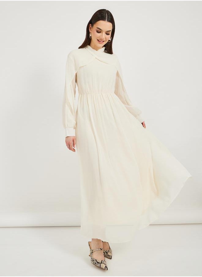 Styli Solid Ruched Waist Detail A-Line Maxi Dress  - Image 1