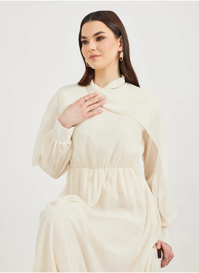 ستايلي Solid Ruched Waist Detail A-Line Maxi Dress