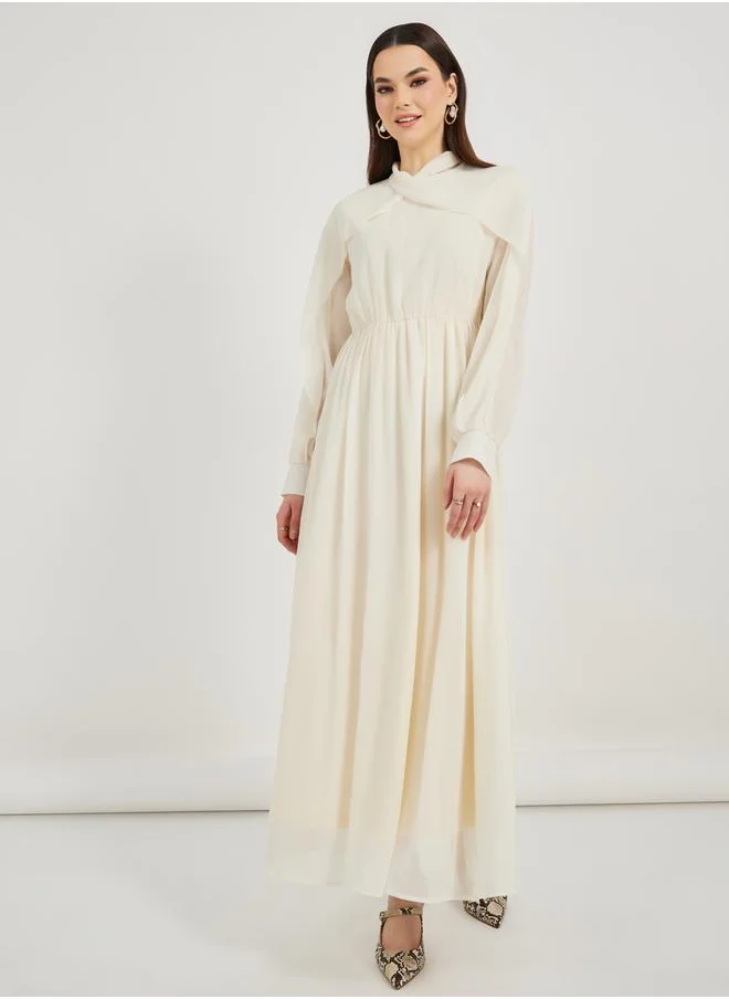 ستايلي Solid Ruched Waist Detail A-Line Maxi Dress