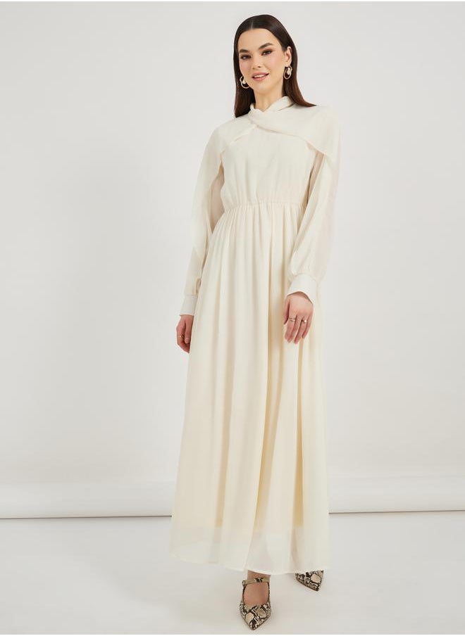 Styli Solid Ruched Waist Detail A-Line Maxi Dress  - Image 5