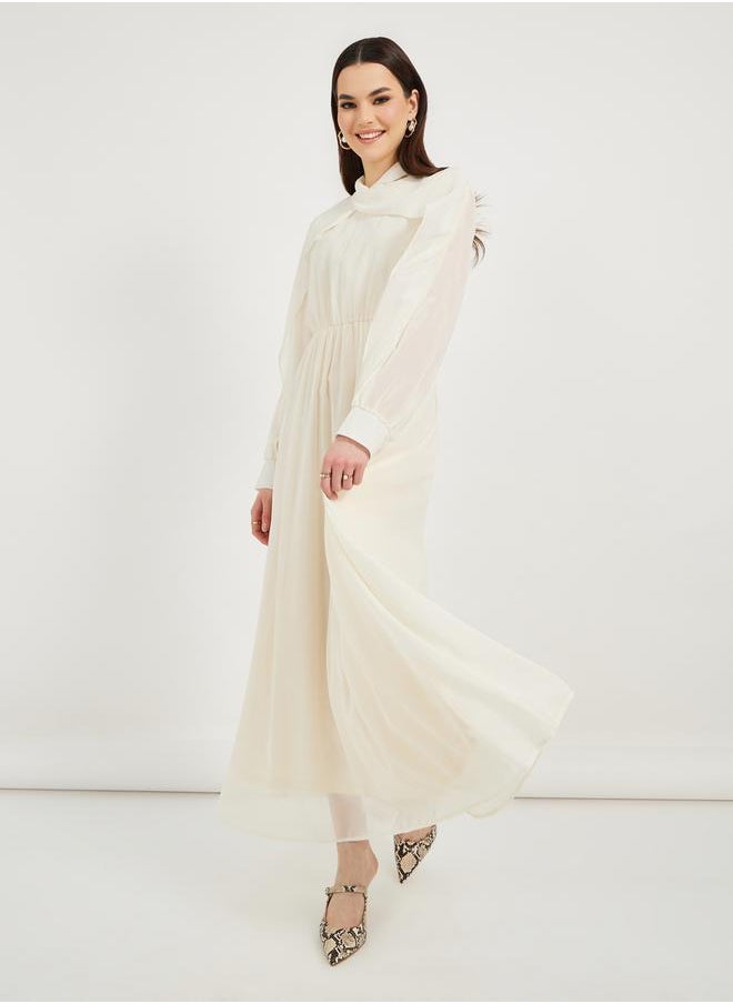 Styli Solid Ruched Waist Detail A-Line Maxi Dress  - Image 2