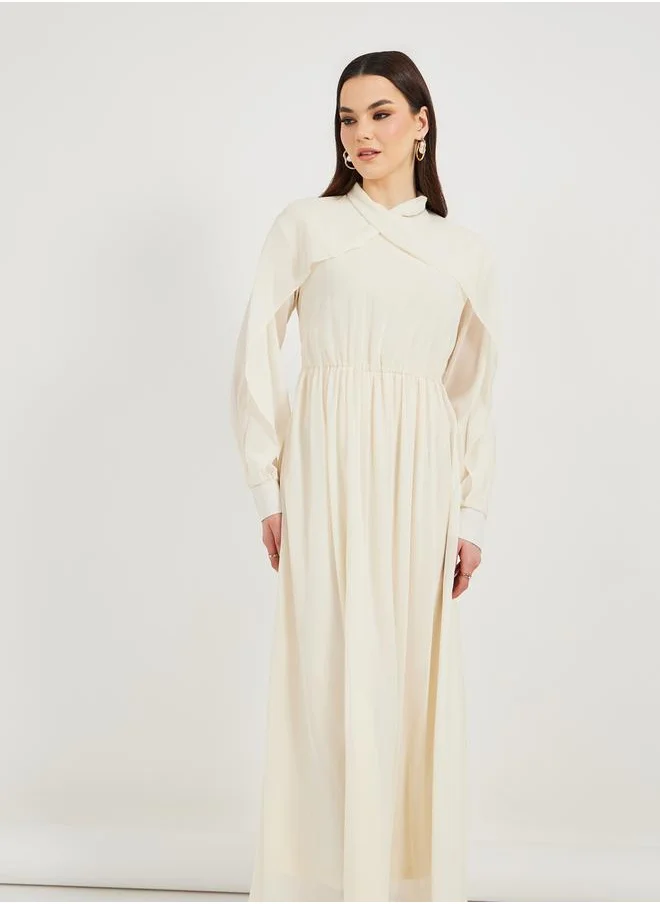 ستايلي Solid Ruched Waist Detail A-Line Maxi Dress