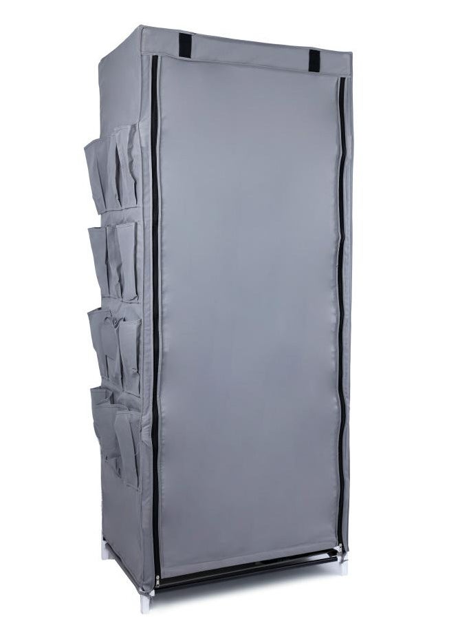 TTTP The Professionals Choice FOLDABLE NON-WOVEN WARDROBE WITH FOUR SHELVES AND A HANGING BAR AND TWELVE SIDE POCKETS. SIZE 75X50X180 CM - GRAY COLOR  - Image 4