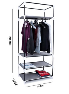 FOLDABLE NON-WOVEN WARDROBE WITH FOUR SHELVES AND A HANGING BAR AND TWELVE SIDE POCKETS. SIZE 75X50X180 CM - GRAY COLOR - pzsku/Z821C965DDE31D37D1959Z/45/_/1715631720/725172b2-5941-4e7a-adfe-d1fa8a75fc44