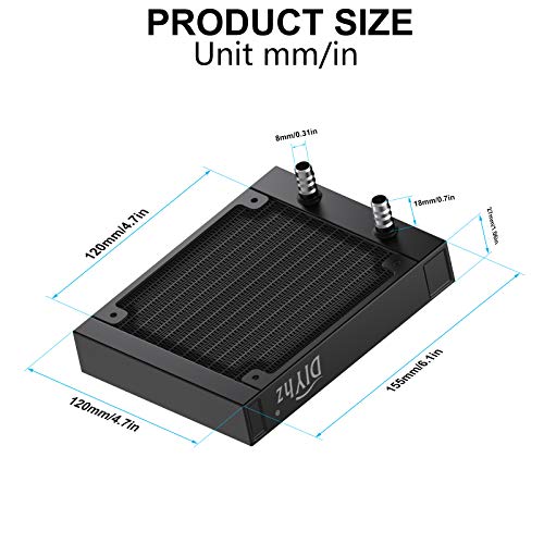 DIYhz Water Cooling Computer Radiator, 12 Pipe Aluminum Heat Exchanger Liquid Cooling Radiator Heat Sink 120mm for CPU PC Laser Water Cool System DC12V Black - Image 2