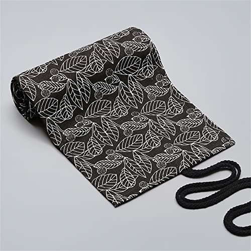 DIYOMR 24/36/72 Slots Pencil Wrap Pencil Rolls, Artist Colored Pencils Roll Up Bag Short Brushes Pouch Case Pencils Organizer for Drawing Coloring and Sketching (Black Leaves, 72slots) - Image 3