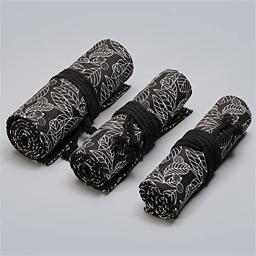 DIYOMR 24/36/72 Slots Pencil Wrap Pencil Rolls, Artist Colored Pencils Roll Up Bag Short Brushes Pouch Case Pencils Organizer for Drawing Coloring and Sketching (Black Leaves, 72slots) - Image 4