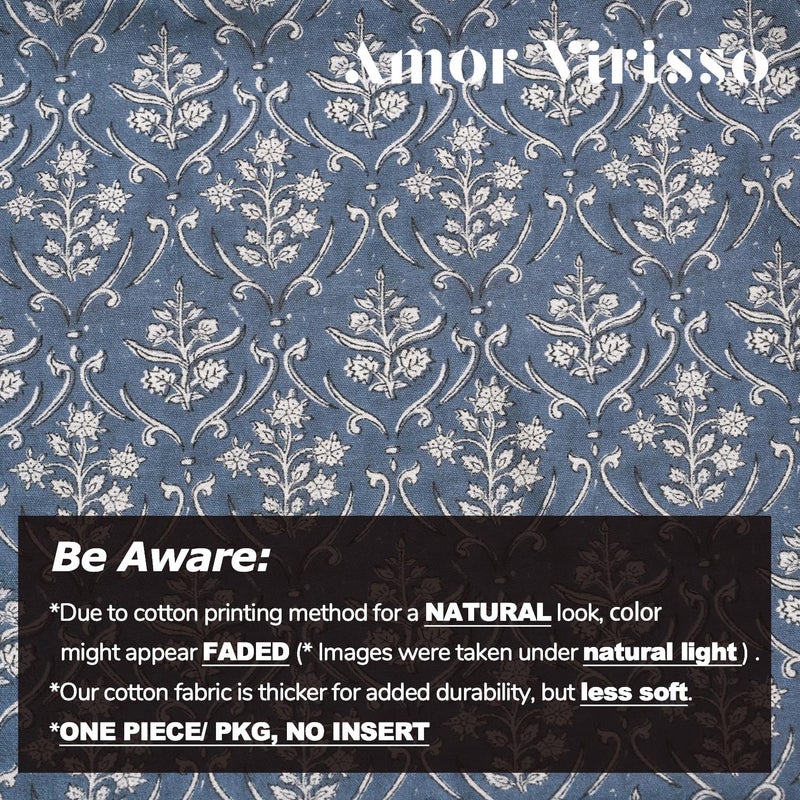 Amor Virisso Floral Pillow Covers 18x18 Inch Farmhouse Block Print Pillow Cover Accent Square Neutral Modern Decorative Throw Pillow Covers for Living Room Couch Bed Sofa Chair, Dusty Blue - Image 3
