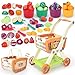Ming You Kids Shopping Cart with Cutting Play Food Set for Kid Kitchen 2 in 1 Shopping Cart for Kids Grocery Store Pretend Play Kitchen Accessories Sorting Food Bucket Learning Toys Gift for Toddler 35 - Image 2