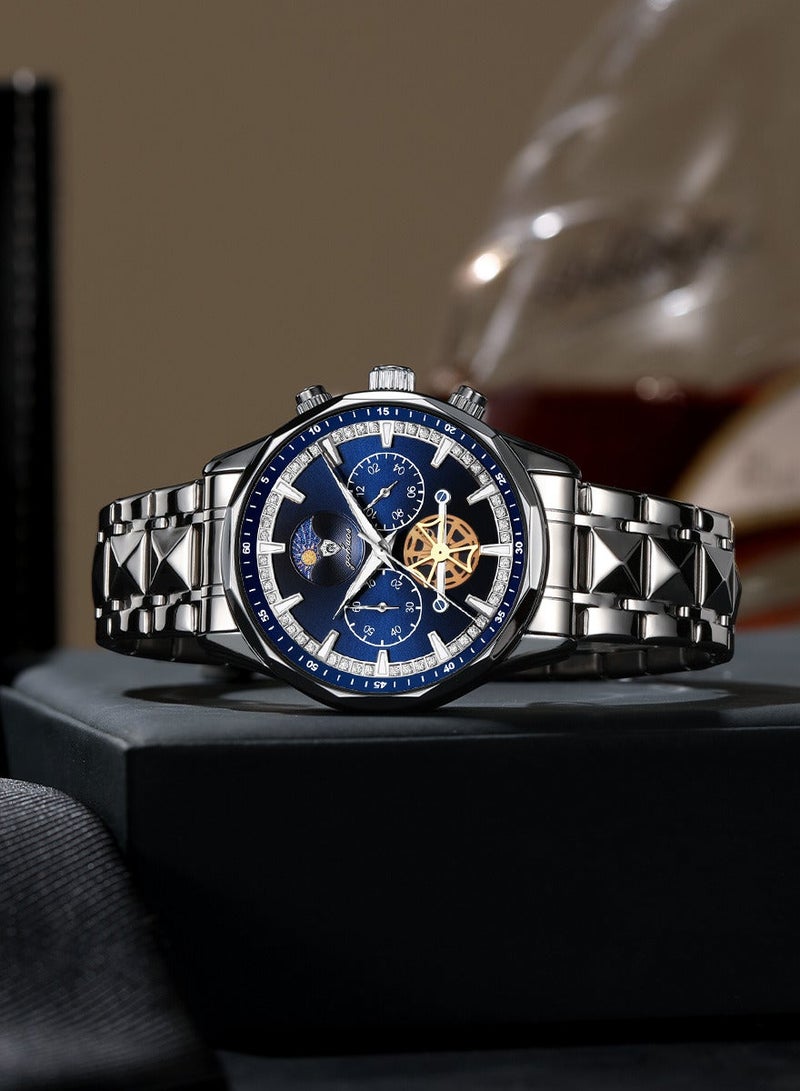 GOHUOS Watches for Men, Top Brand Luxury Stainless Steel Band Waterproof Luminous Chronograph Analog Classic Quartz Wrist Watch - 43mm - Father or Boyfriend Gift - Image 3