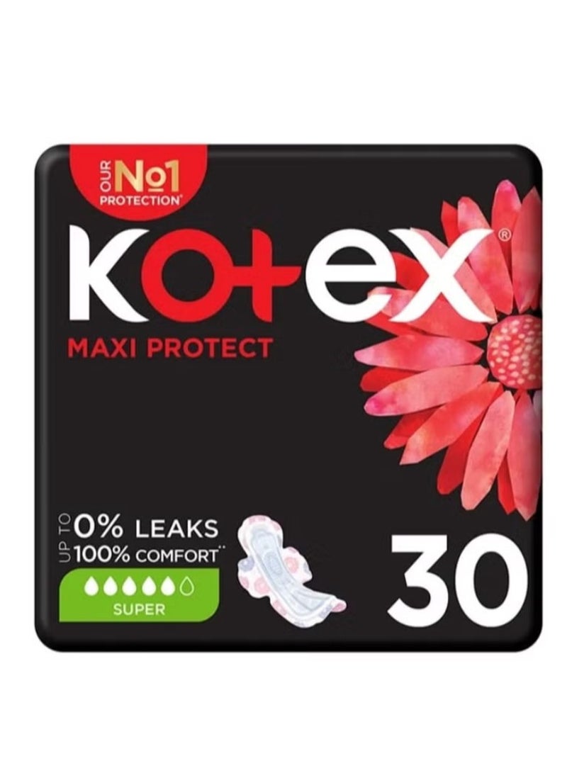 Kotex Maxi Protect Thick Pads With Wings 30 Pieces