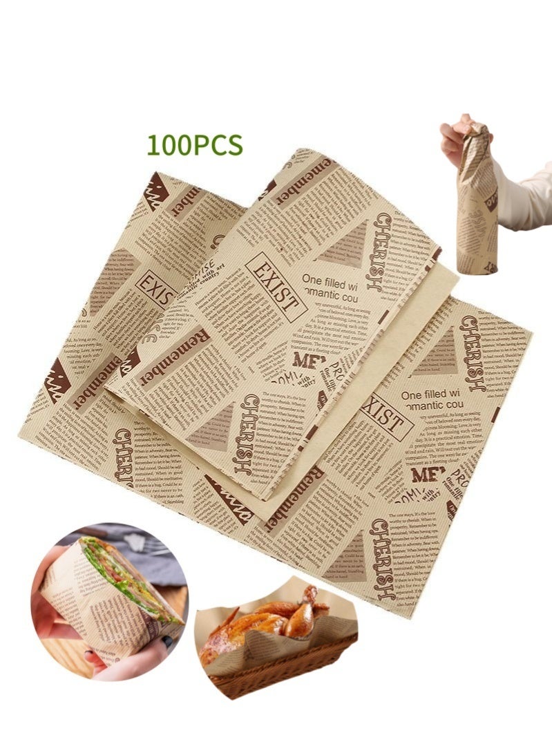 Eilimi 100 Sheets Bread Sandwich Burger Fries Food Grade Oil Proof Paper,Waterproof Baking Tray Liners for Baking,Restaurant/Hotel/Commercial(28x38cm) - Image 1